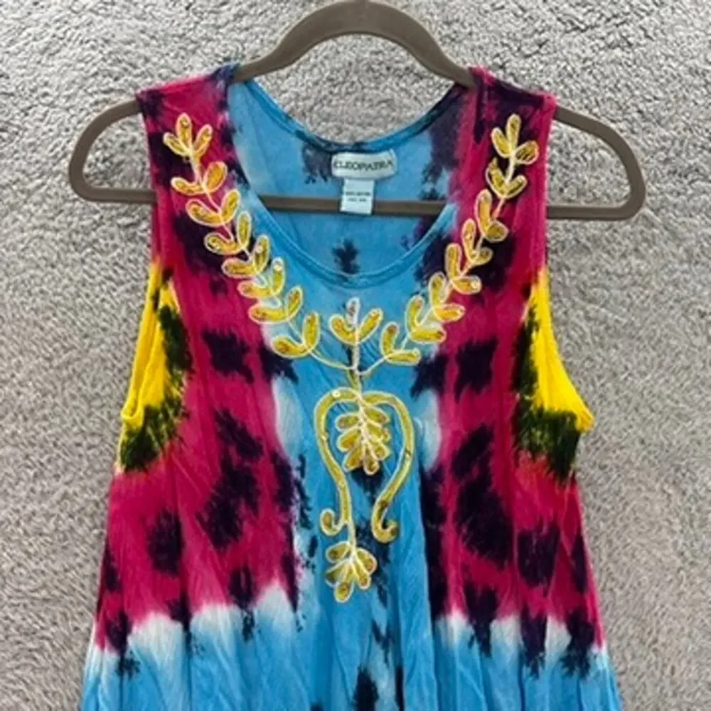 Cleopatra Women's One Size Tie Die‎ Cover-Up Embroidered Sequins Flowy Beach